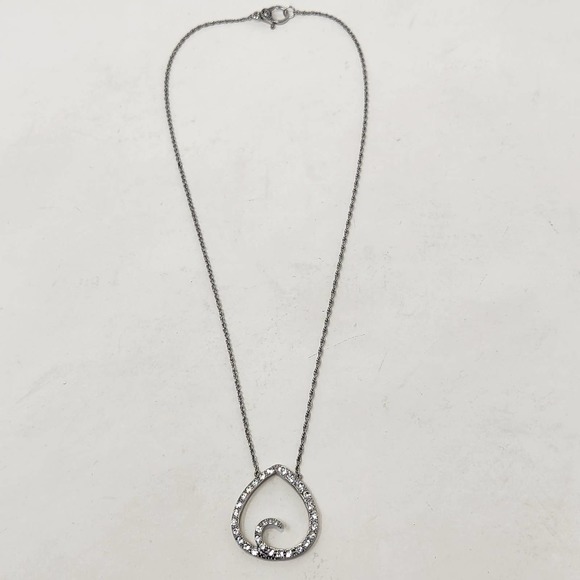 Monet Crystal Pave Teardrop Silver Tone Chain Necklace Open Work Swirl Costume - Picture 3 of 5